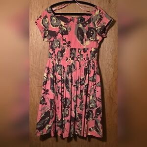 Carole Little Womens Pink Floral Watercolor Dress Retro 1950s Barbiecore Size 8